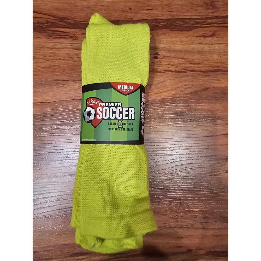 EcoSox Premier Soccer Socks - 2 Pack, Neon Green, Size 9-11